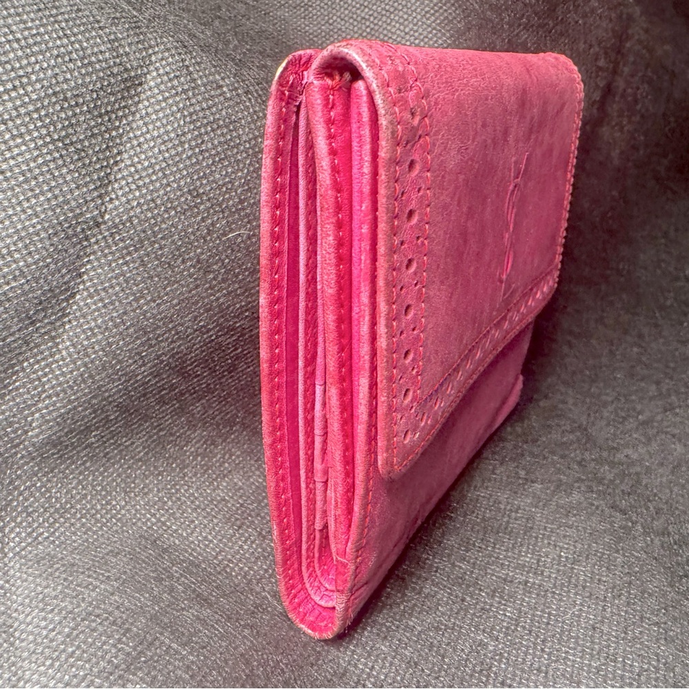 Yves Saint Laurent Pink YSL Wallet Logo Bifold Rare Saint Laurent Vintage YSL - Picture 4 of 12